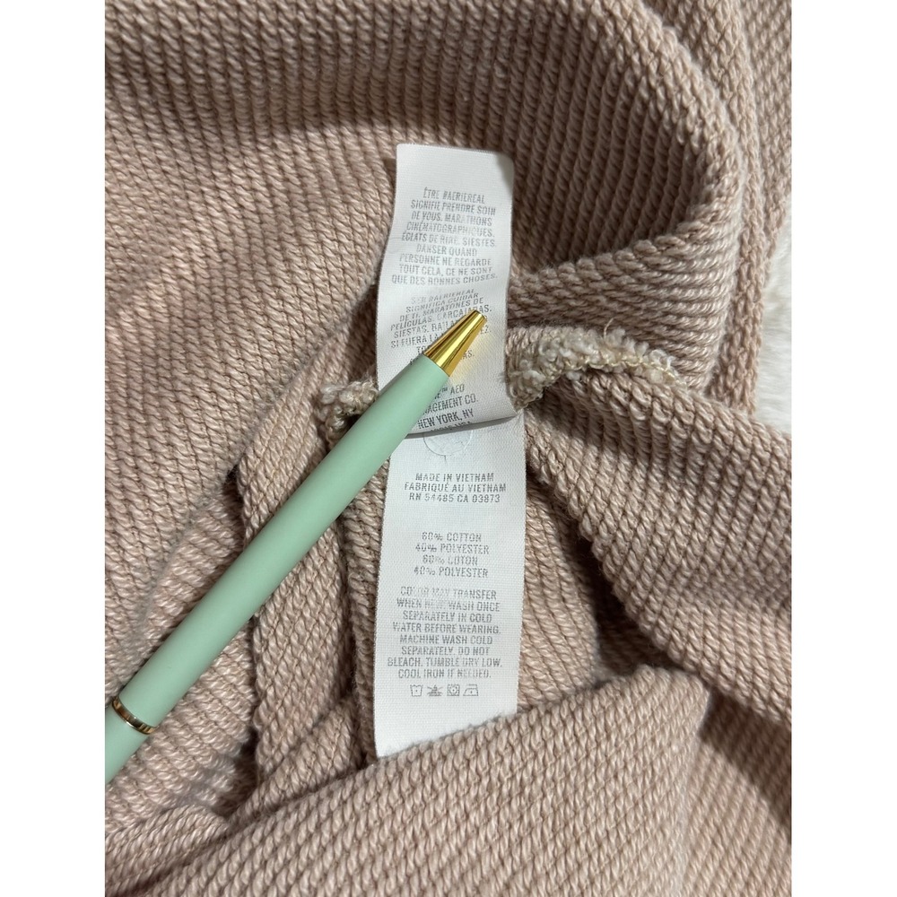 Aerie Cropped Waffle Knit Sweatshirt Mauve Taupe Raw Hem XXL - Picture 6 of 6